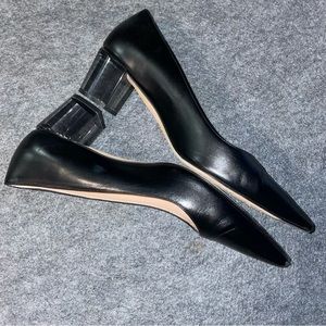 Stuart Weitzman Black Leather Gray Acrylic Block Heel 2” Pump - 7